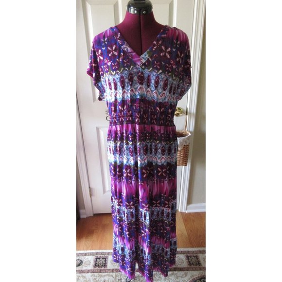 Elegant Tantrums Tie Dyed Sleeveless V-Neck Long Dress Multi-Color Size Medium - Picture 1 of 11